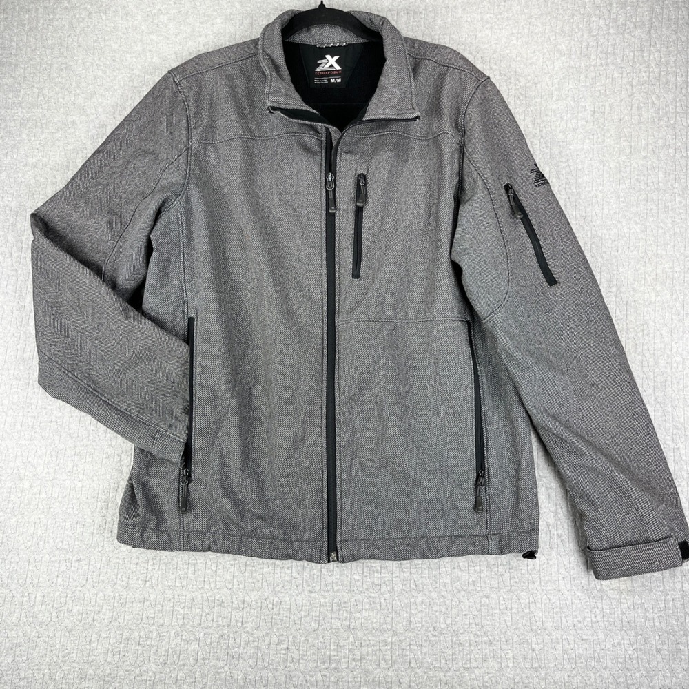 ZeroXposur Softshell Jacket Mens Medium‎ Gray Herringbone Fleece Lined Zip Up